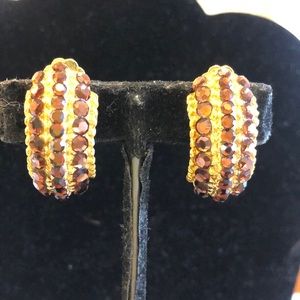 Smoky Topaz Austrian Crystal 1/2 Hoop Style Vintage Earrings-Boutique